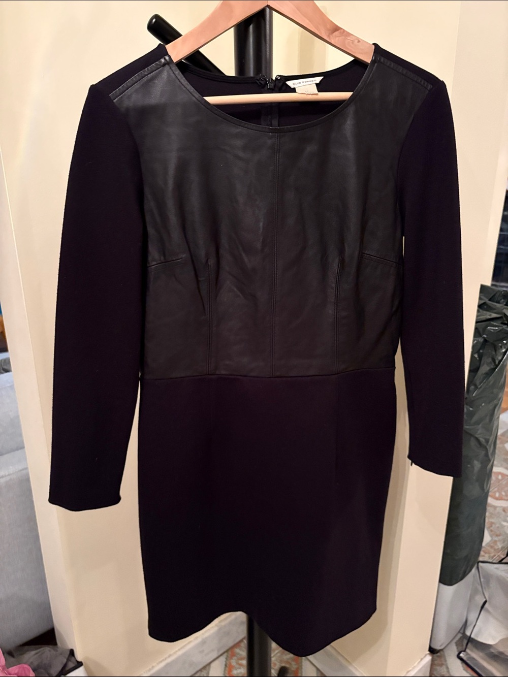 Club Monaco Black Leather-Panel Shift Dress